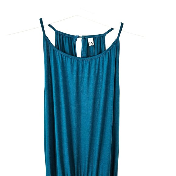 Womens Teal Sleeveless Jumpsuit Size Large With Waist Tie Casual Summer Chic - Picture 7 of 14